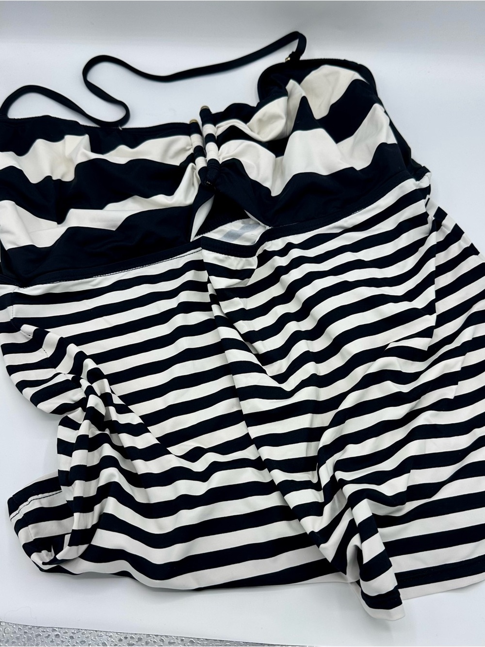 Ralph Lauren Black and White Striped Swim Top Size 16 (1329)
